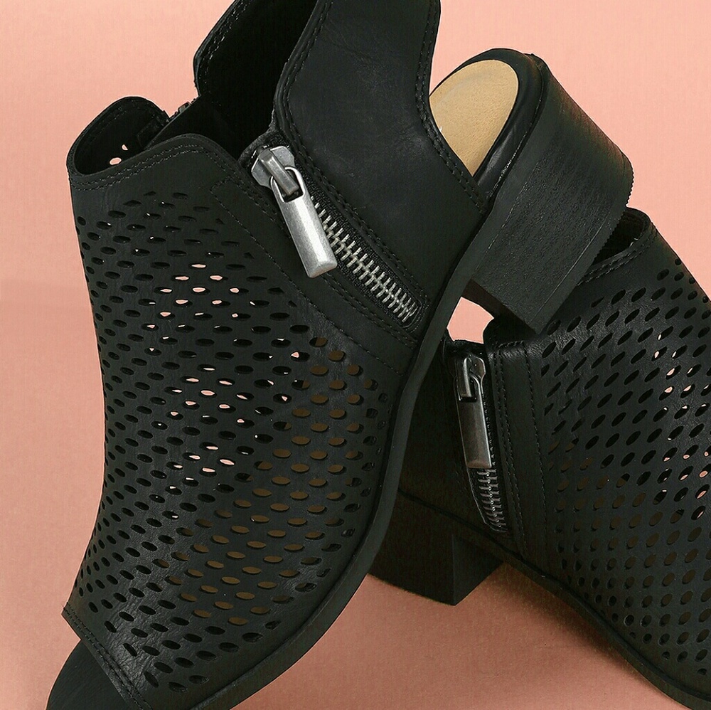 Soda Perforated Zipper Trim Open Toe Mule Booties - Picture 2 of 3